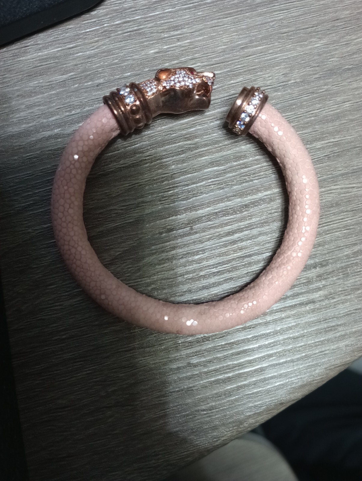 Cozmo 925 Sterling Silver Pink Stingray Leather Panther Bracelet 6″ Free Ship
