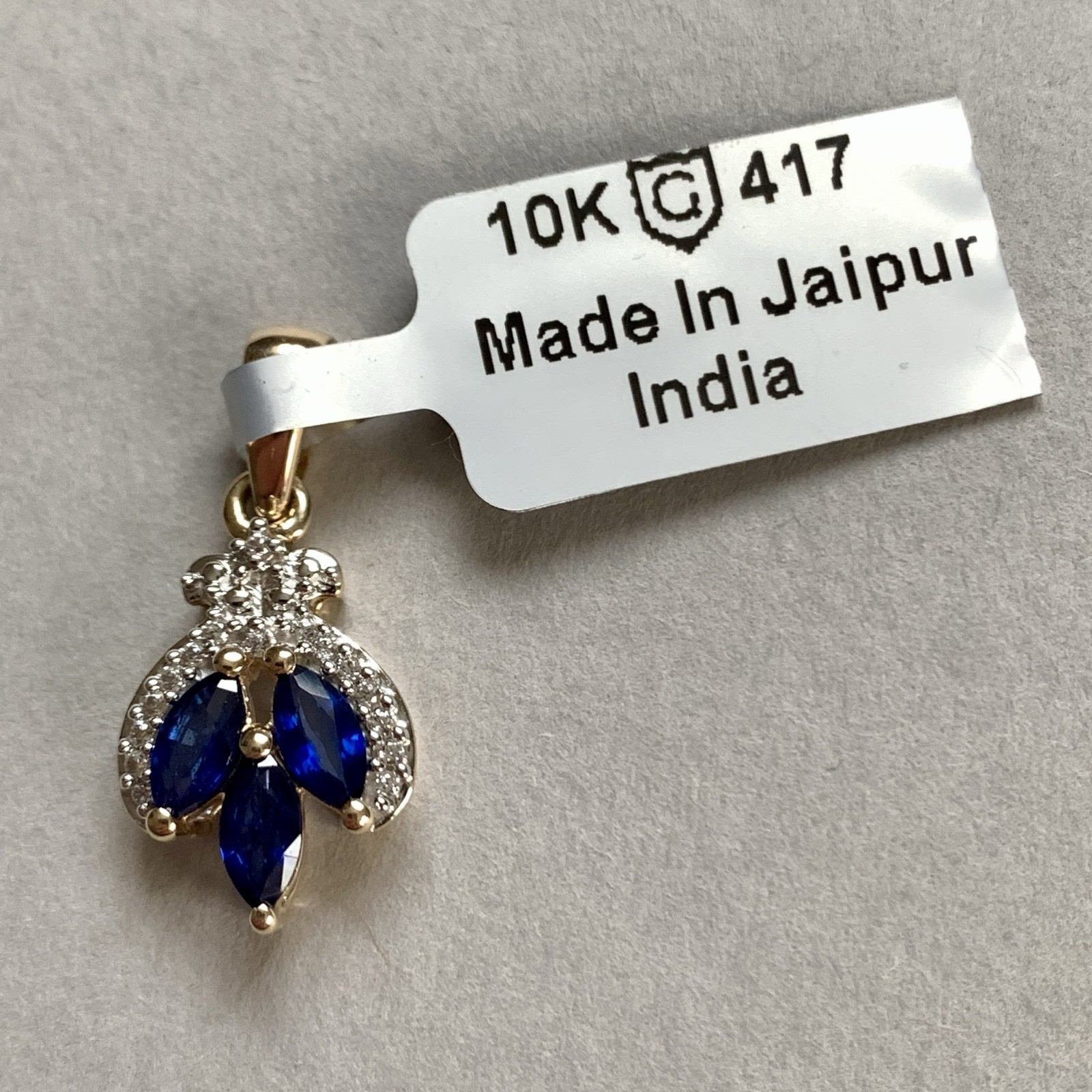 10ct Gold Sapphire Topaz Pendant 10k 417 Hallmarked 9ct 9K 375 1.85g 24 X 12mm