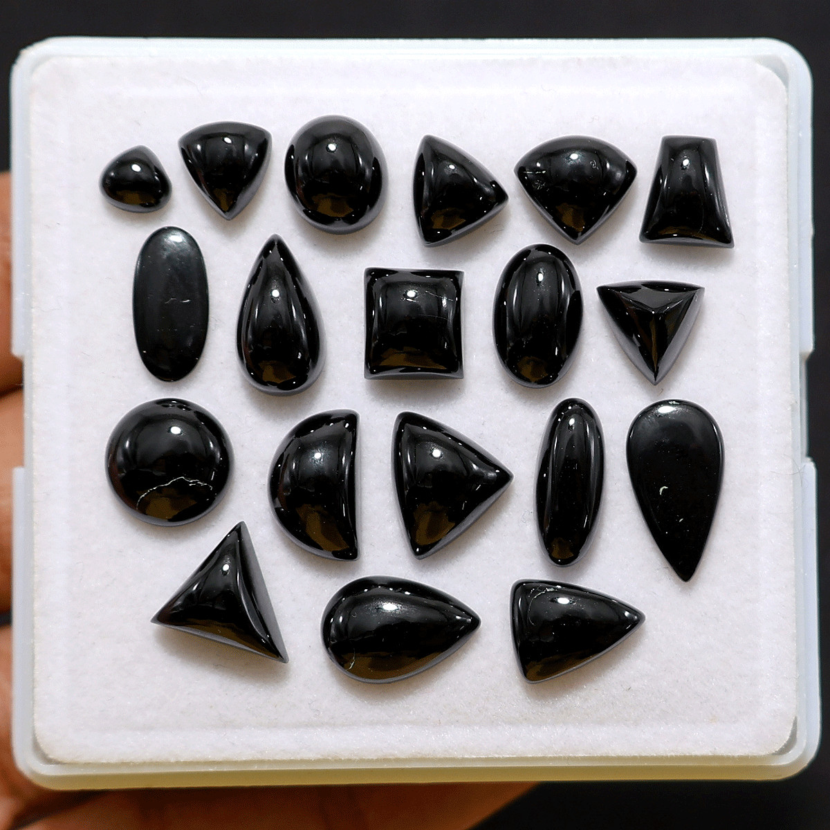 Lot 19 PC Natural Black Spinel Hi-Quality 5mm-14mm Mix Shape Cabochon Gemstones
