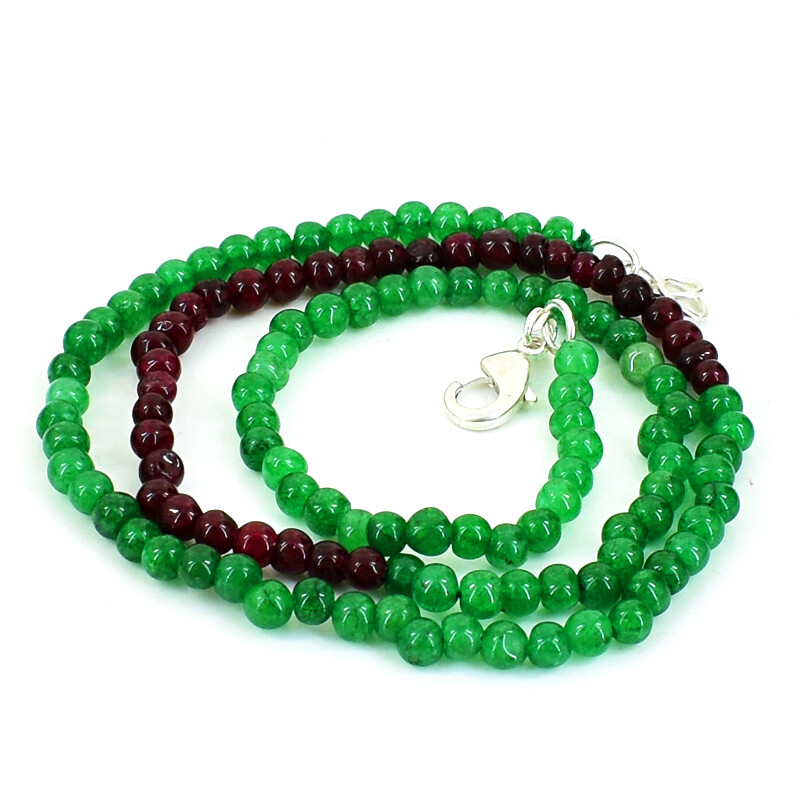 90.00 Cts Earth Mined Red Ruby & Green Emerald Round Beads Necklace NK 34E143