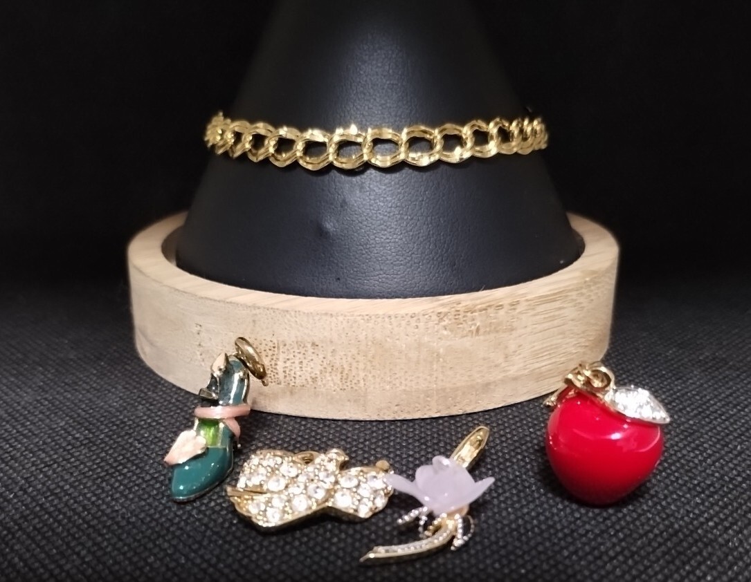 KJL Kenneth Jay Lane Charm Bracelet Peace Dove Lucite Rose Apple Calla Lily Shoe