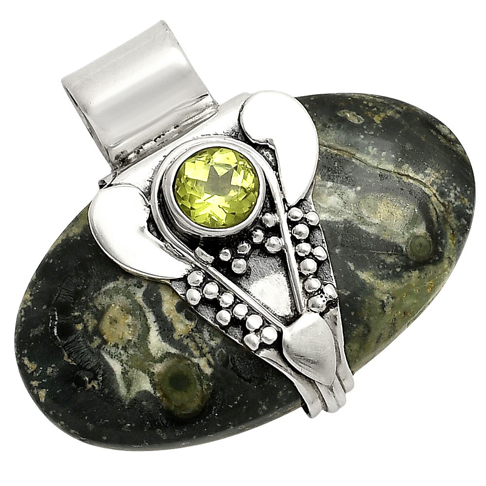 Lord Ganesha – Star Galaxy Jasper and Peridot 925 Silver Pendant Jewelry P-1464