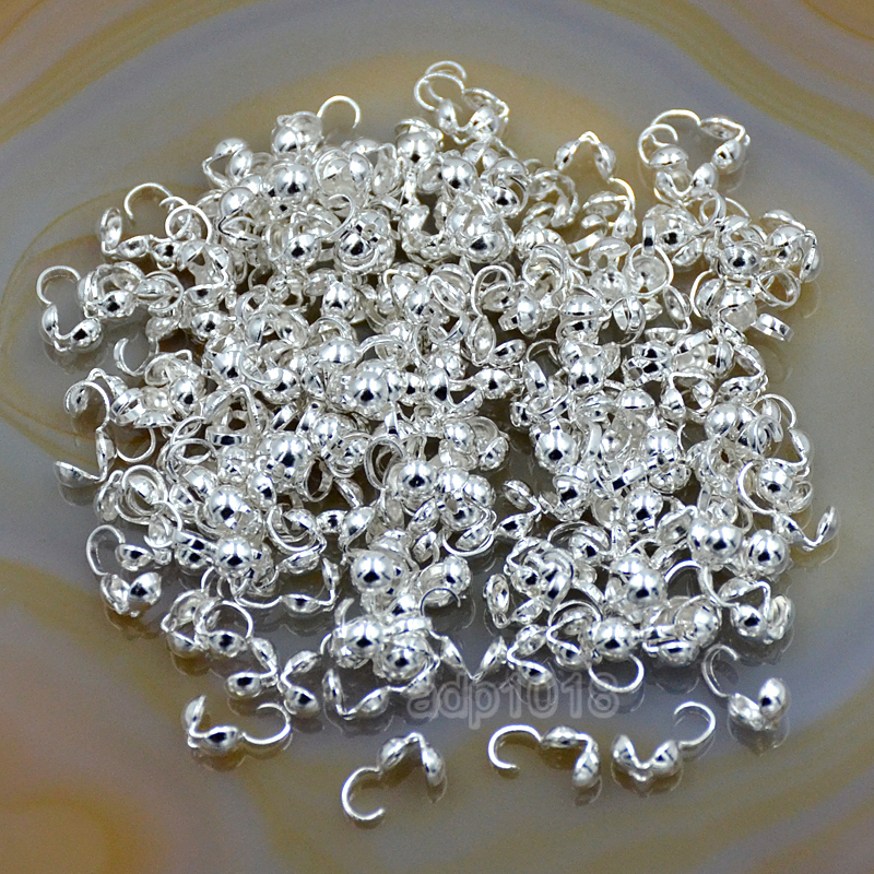 200PCS Bottom Clamp Bead End Tips With Open Loop for Hiding Knots & Crimp
