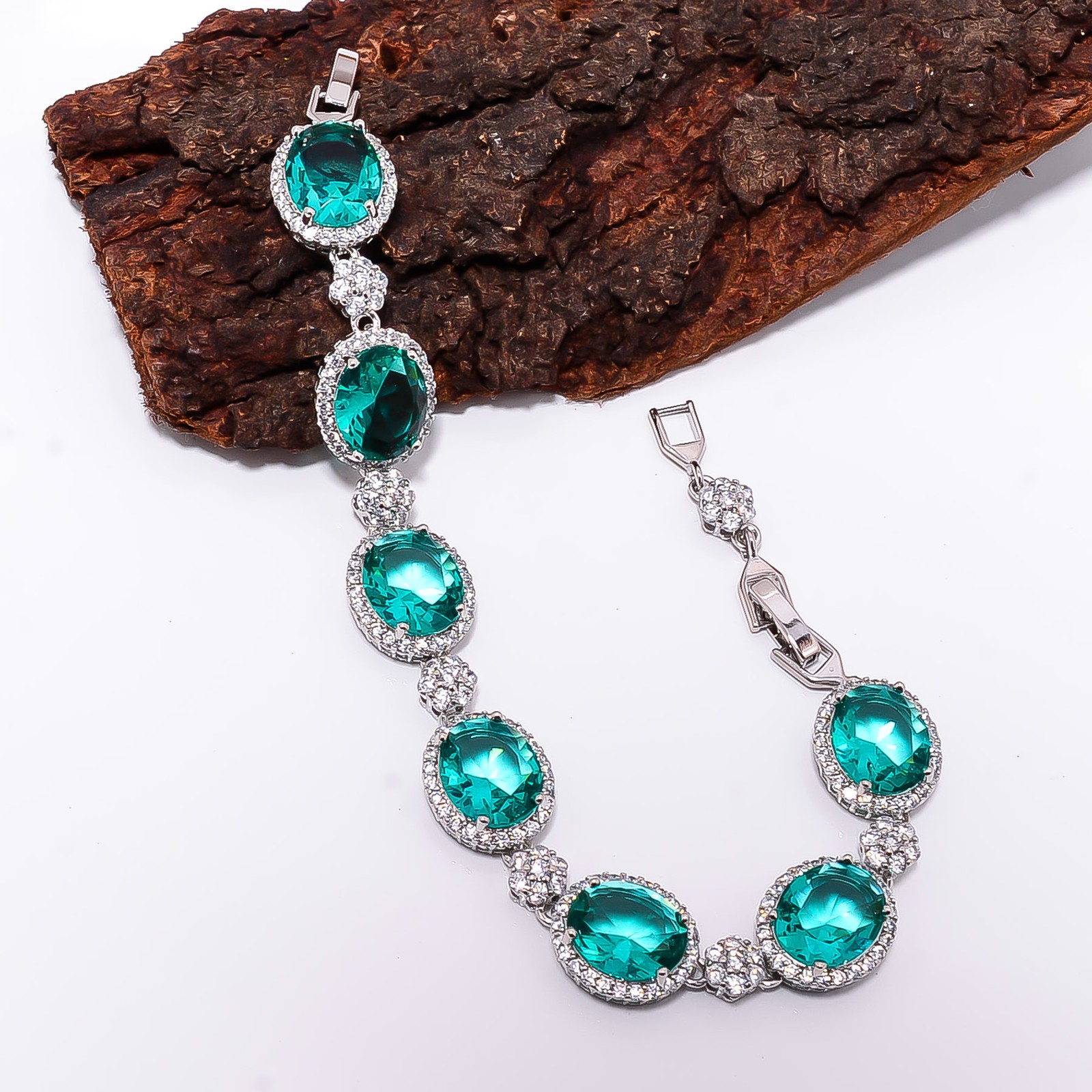 Apatite, CZ 925 Sterling Silver Adjustable Bracelet 7-8″ B13249, Gift for her