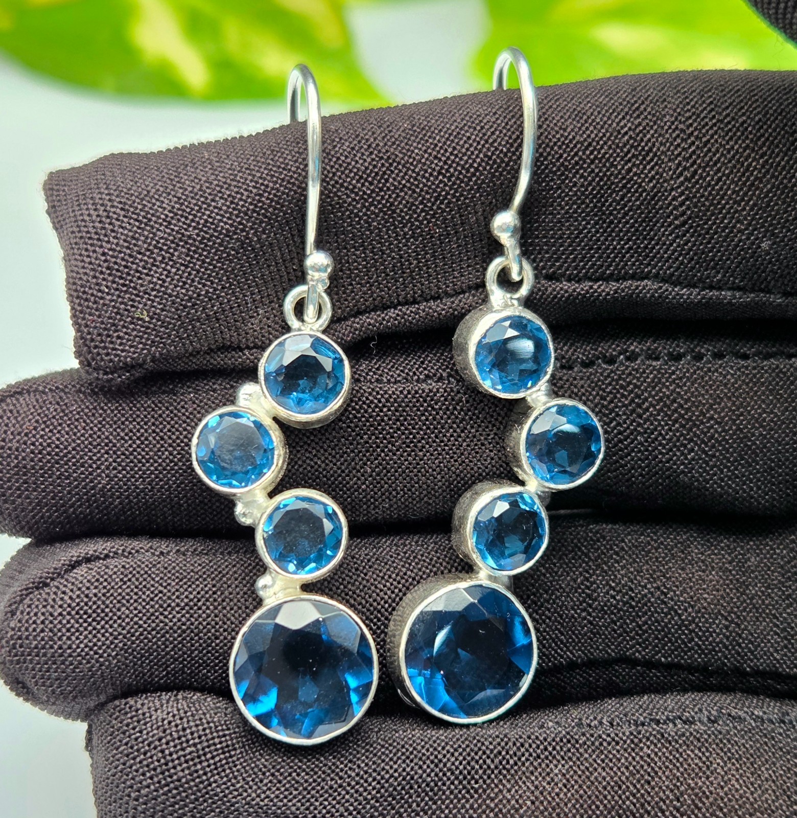 Natural London Blue Topaz Gemstone Earrings 925 Sterling Silver Jewelry Gift BT