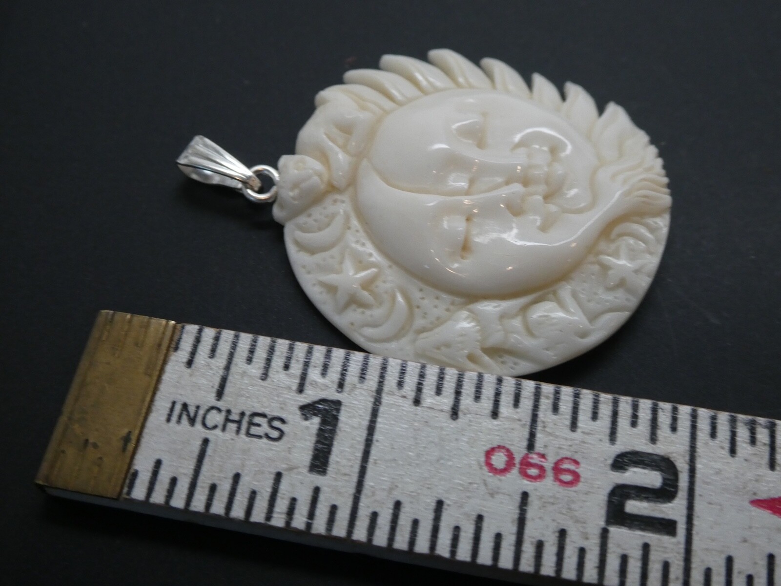 Moon Sun Stars Wolf Cat Lucky Totem Water Buffalo Bone 35mm Round Pendant Amulet