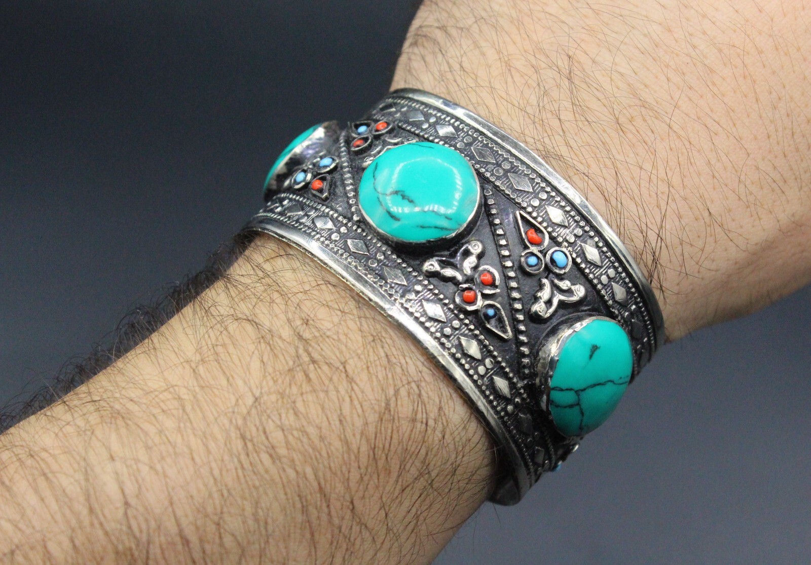 Afghan Cuff Bracelet, Malachite Stones Cuff Bracelet, Boho Cuff Bracelet #B04