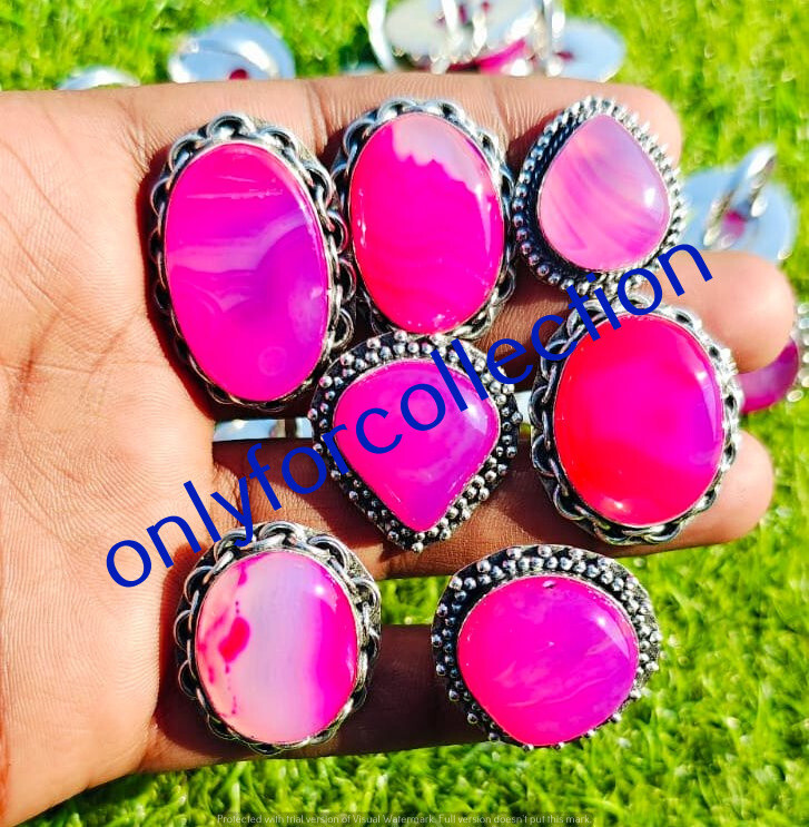 Pink Botswana Agate Gemstone 925 Sterling Silver Plated Designer Rings Lot 10pcs