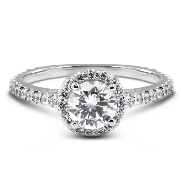 Side Stone Engagement Ring Halo 18K Gold 2 Carat Round Lab-Grown Diamond D SI1