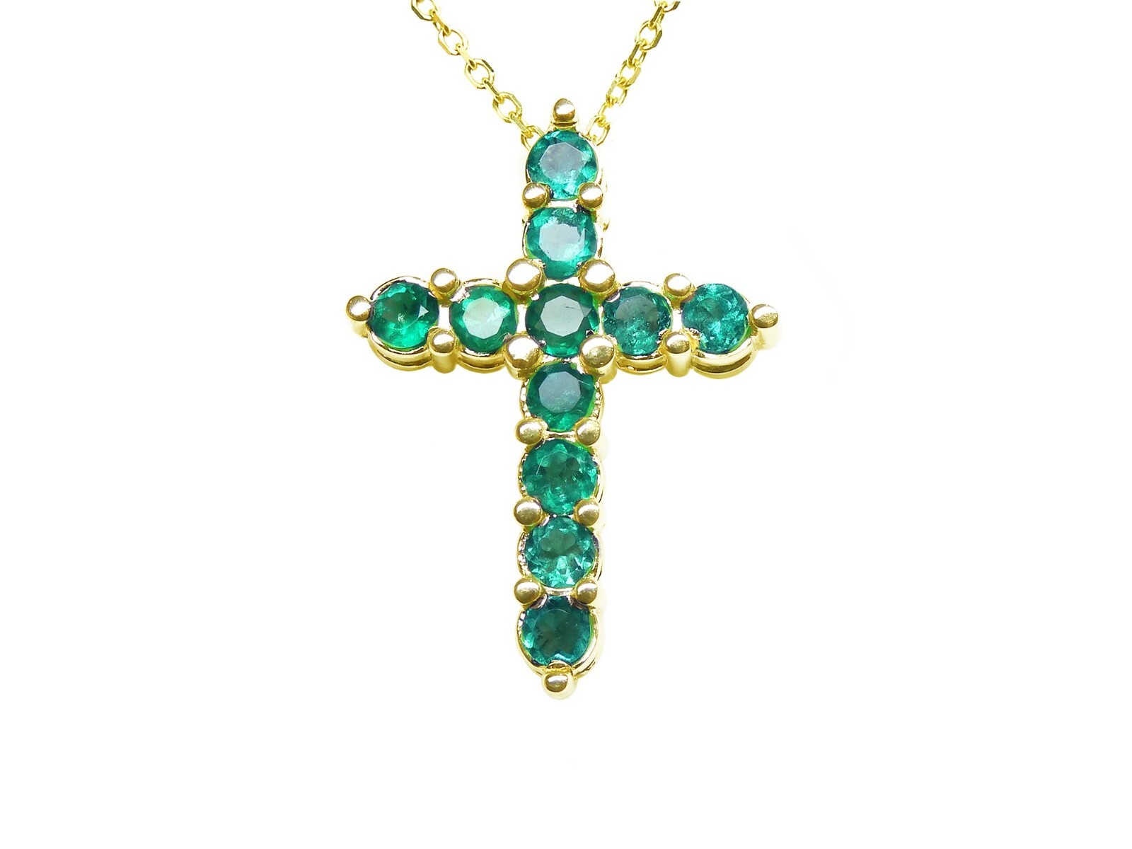 14K Natural Emerald Cross Pendant Necklace 18″ inch