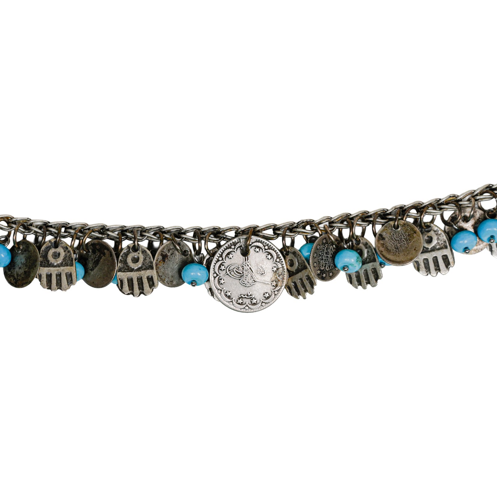 Middle Eastern Ottoman Palestinian Bedouin Silver Hamsa Pendant Necklace