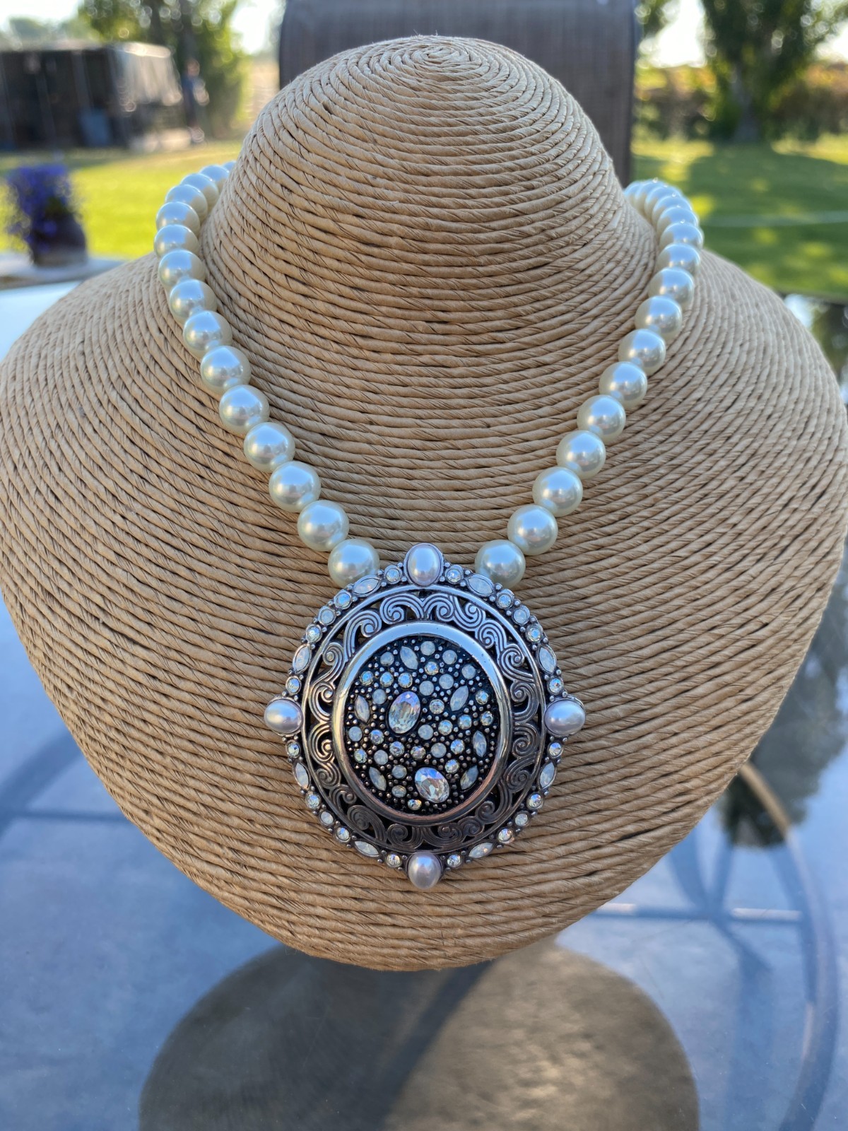 Brighton Be Realistic brooch Faux Pearl & Rhinestone 18″ Necklace