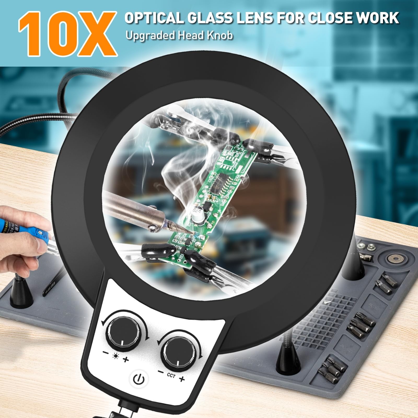 KUVRS Helping Hands Soldering Station, 10X Magnifying Glass with Light and St…