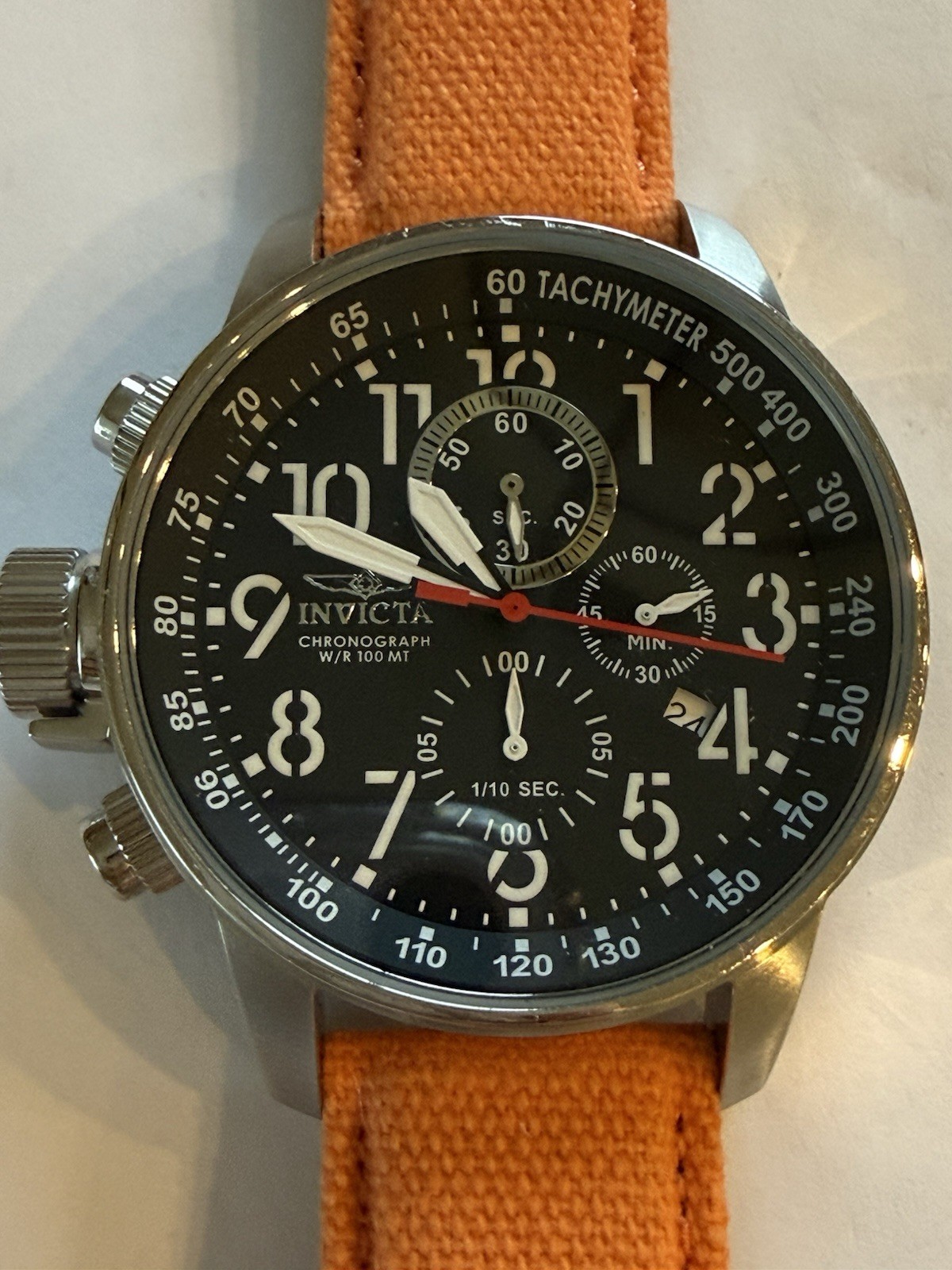 Invicta 11520 Men’s I Force Lefty Orange Canvas and Leather Strap Chrono Watch