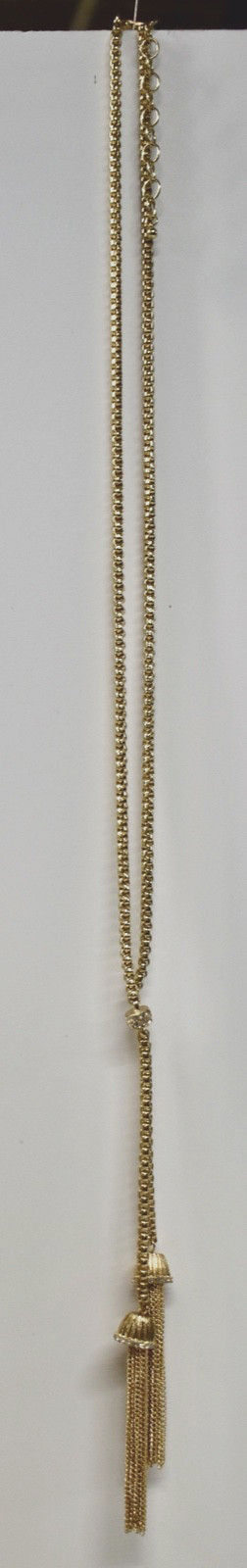 Vintage Chain and rhinestone goldtone Sautoir Necklace Long Flapper 21 in. drop