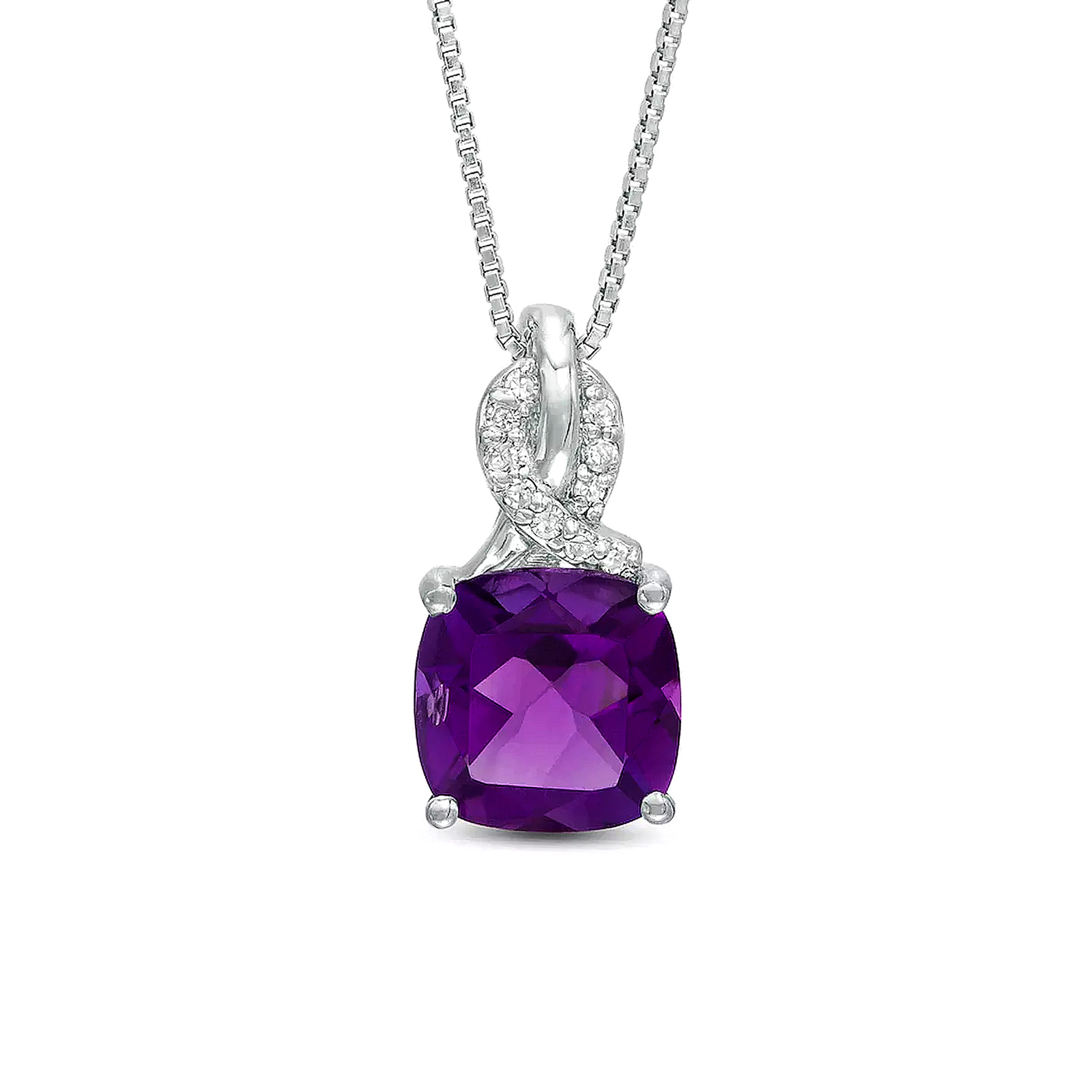 Women’s 925 Sterling Silver Amethyst Pendant With White Diamond