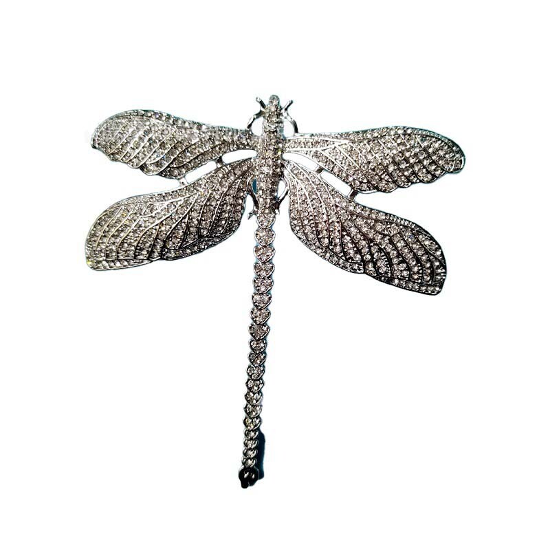 Silver Tone Luxury Dragonfly Insect Woman’s Brooch Pin Clear Rhinestone Crystal