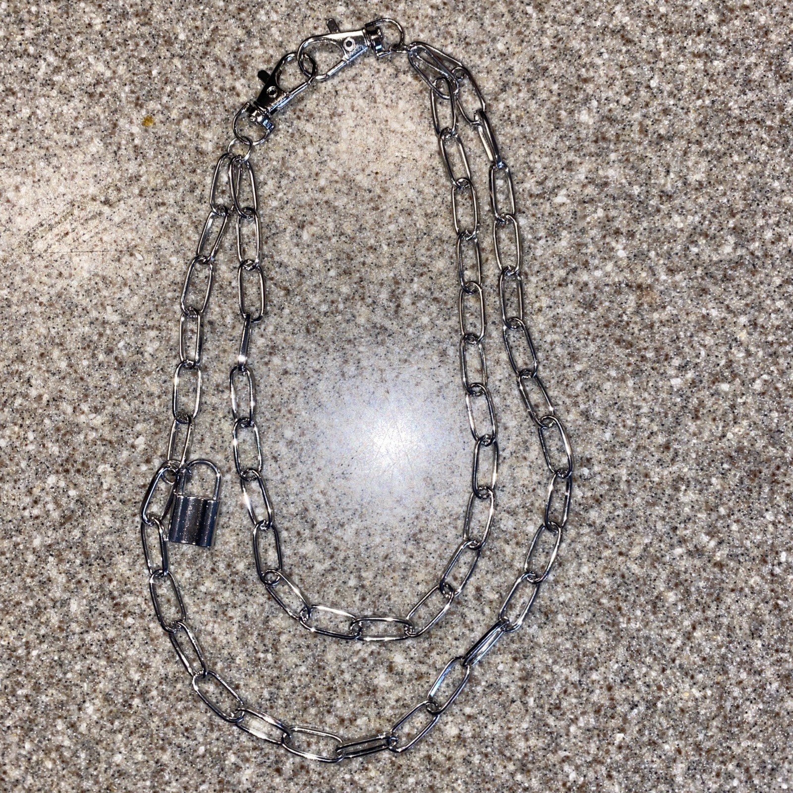 3 Silver Tone Punk Spike Link Chain Necklaces, Metal Link Chain, Lobster Clasp