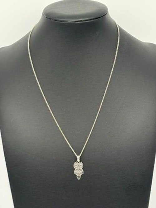 Artisan-Made Sterling Silver Owl Pendant Necklace Delicate Fine Chain Not Signed
