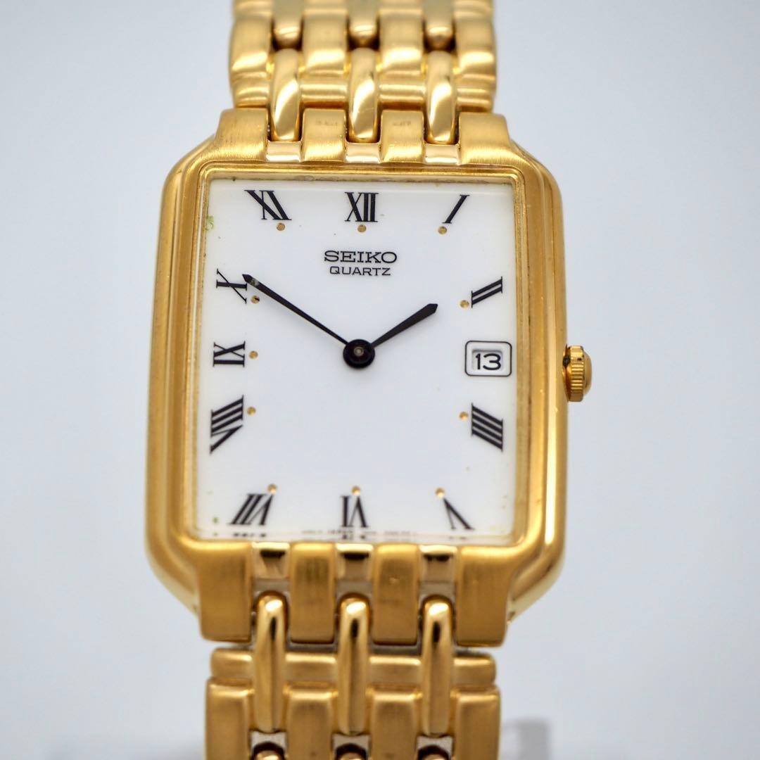177 Working SEIKO Watch Men’s Date Gold White Square