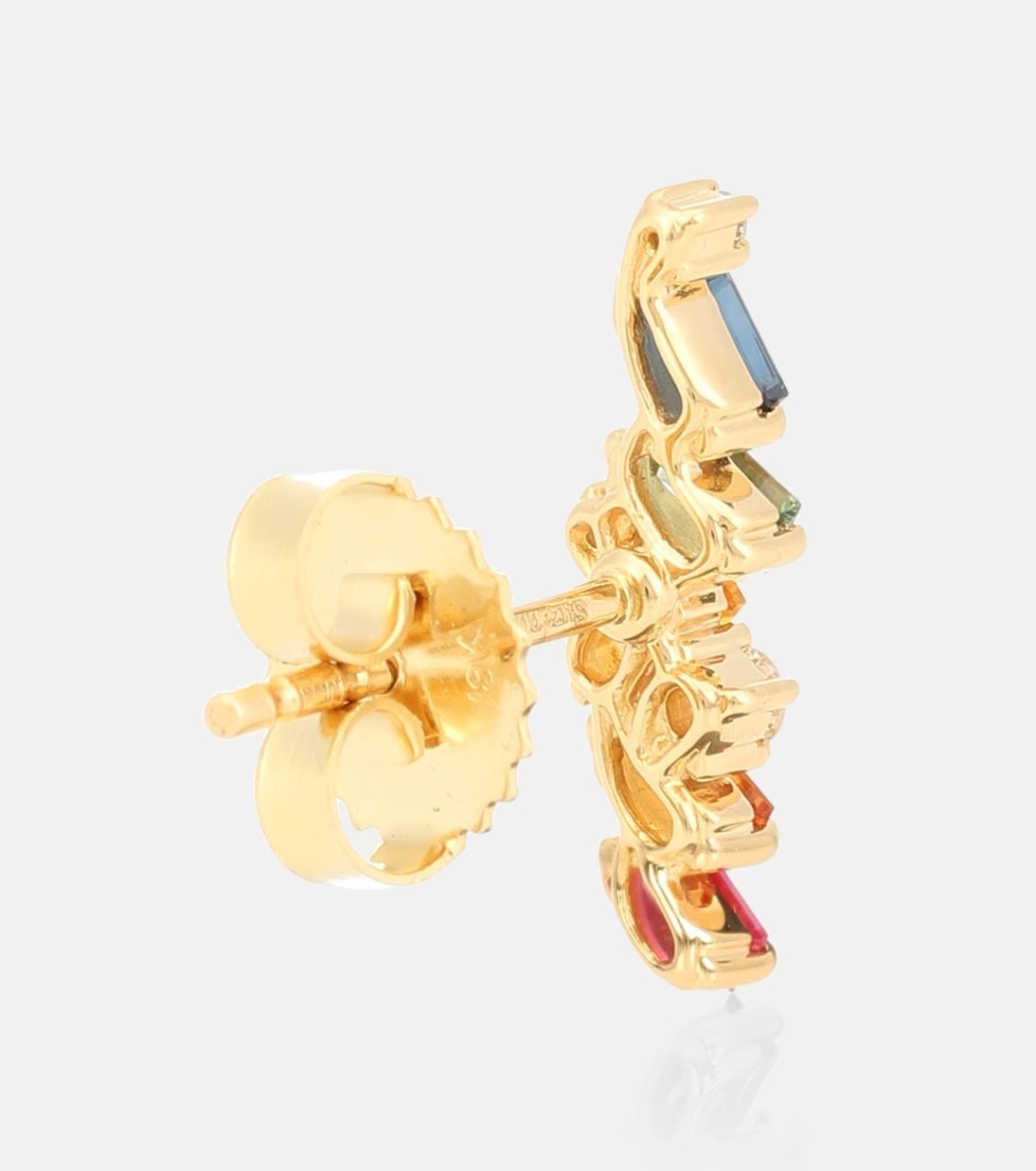 Baguette Cut Lab-Created Multi Sapphire and moissanite Earrings in 925 Silver