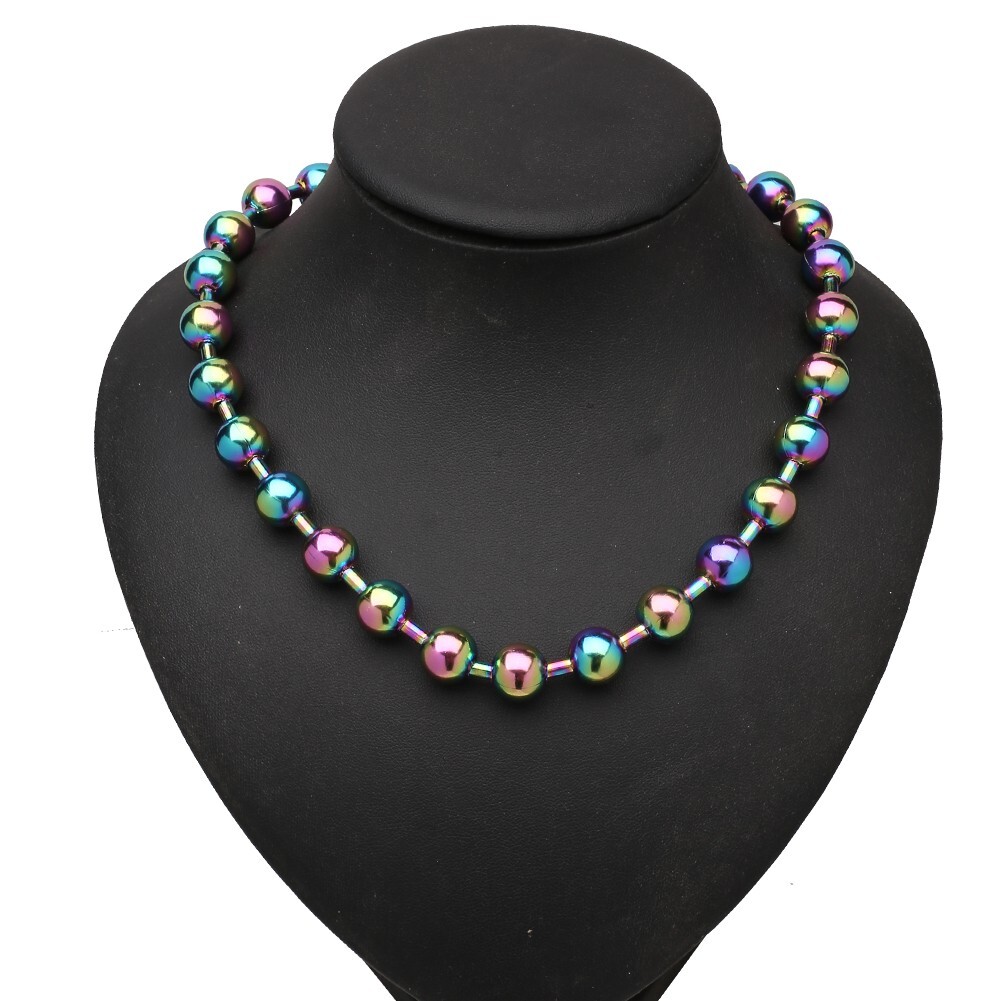 Men Women 6/8/10/12mm Wide Multicolor Stainless Steel Ball Beads Chain Necklace