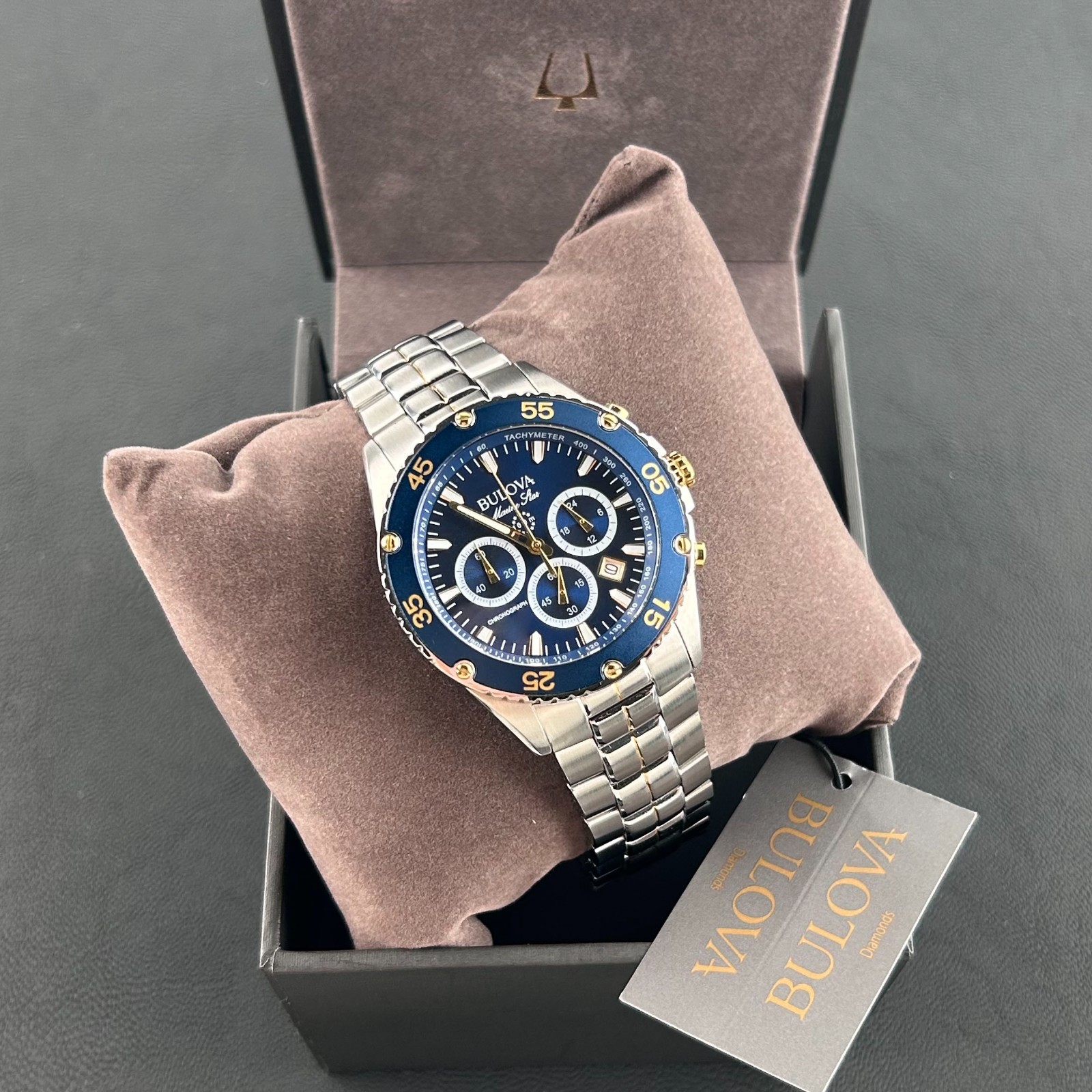 Bulova Men’s Marine Star 98B400 Blue Dial Two-Tone Chronograph Quartz Watch