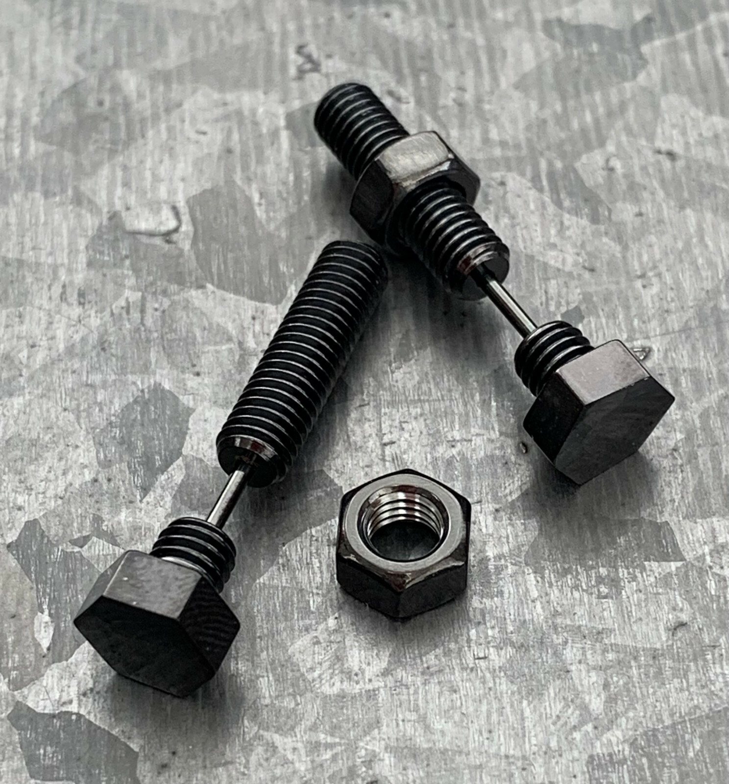 PAIR Hexagon Nut & Bolt Faux / Fake / Cheater Surgical Steel 16g Plugs Gauges