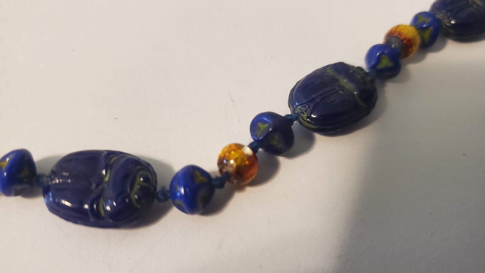 Antique Neiger Brothers Czech Egyptian revival scarab cobalt blue murano foil