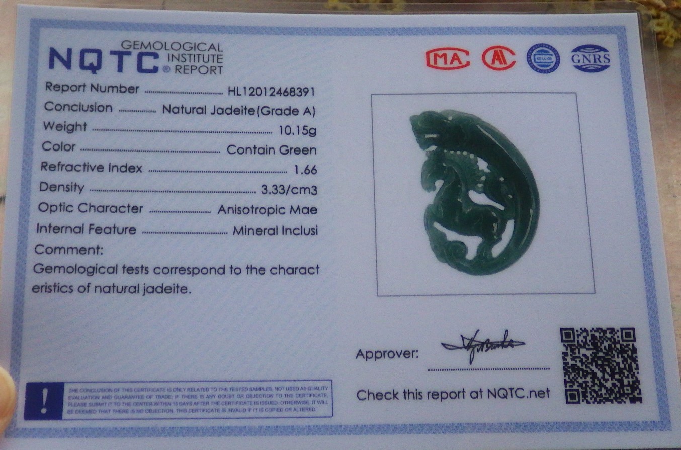 Video Certified Green Natural A Jade jadeite Pendant Dragon Horse 龙马 130022 VS