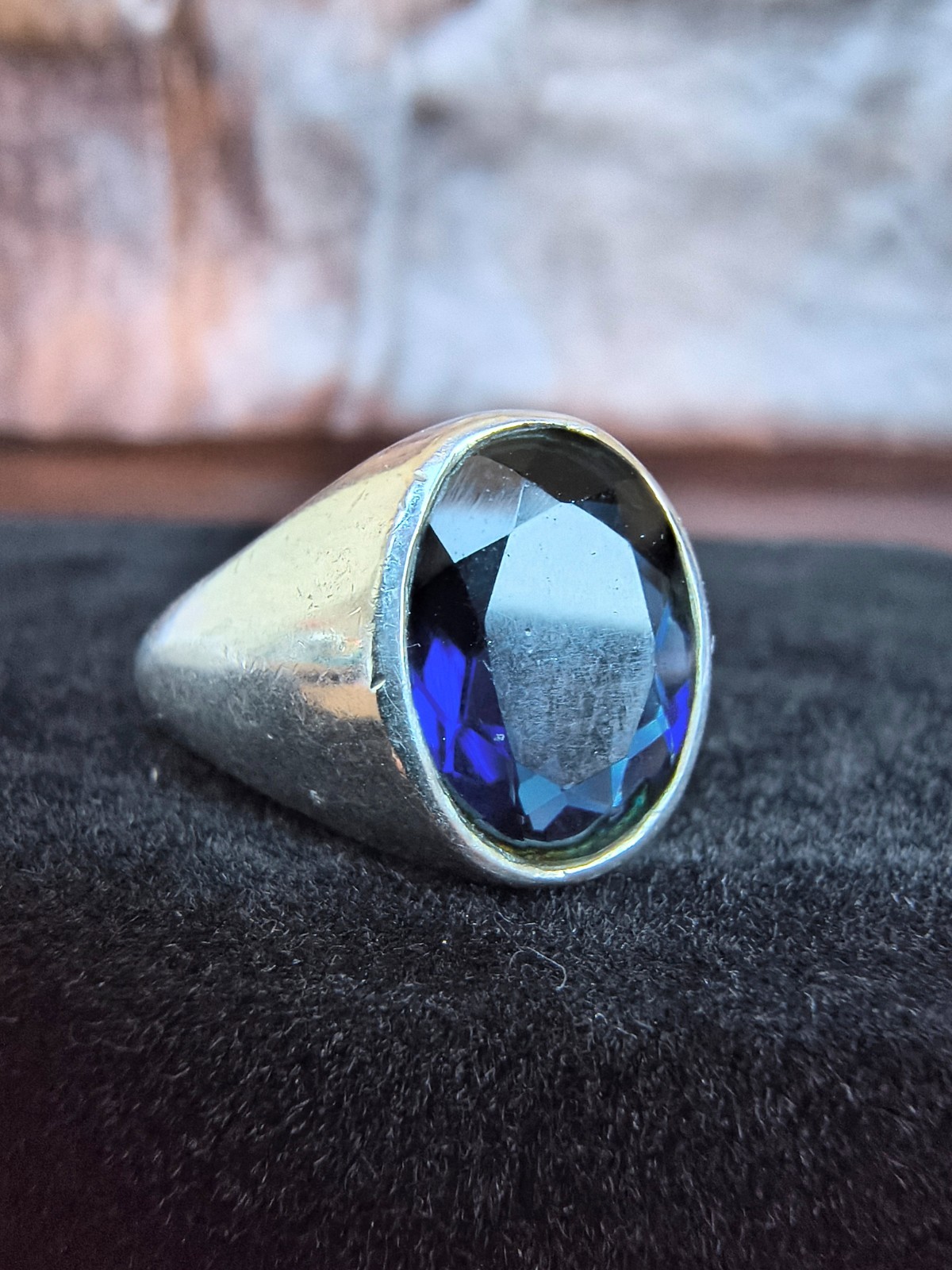 Vintage Men’s Sterling Silver Midnight Blue Stone Ring Size 12.5 Oval