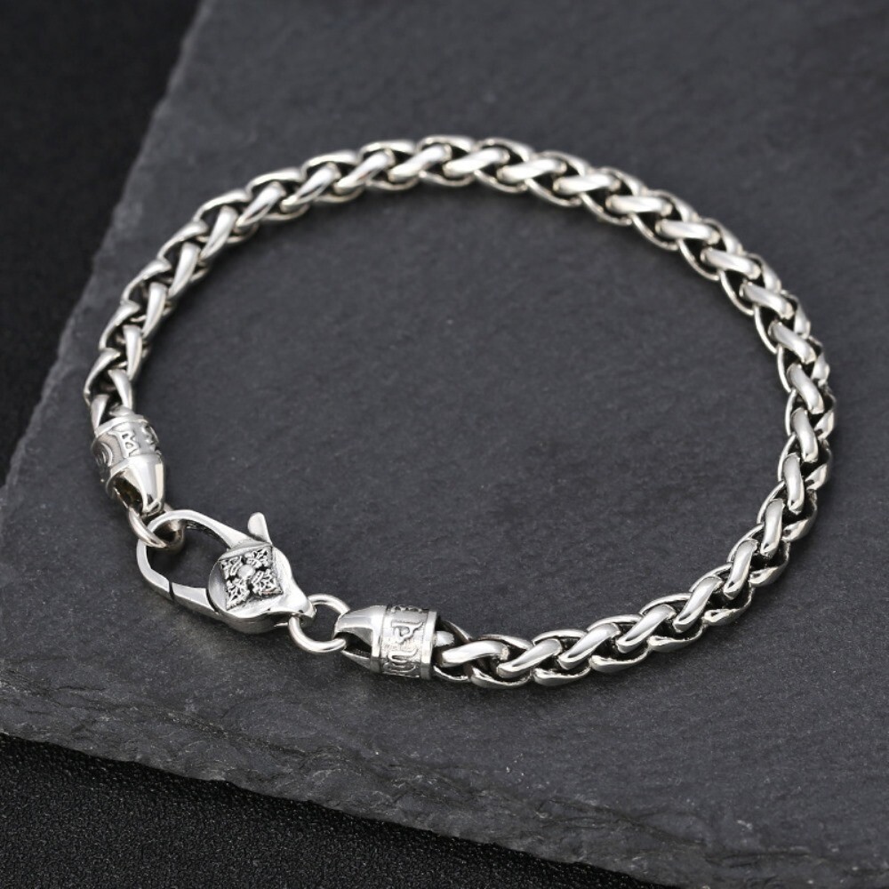 Solid 925 Sterling Silver 5mm Square Wheat Link Chain Men’s Bracelet 7.08-8.26″L