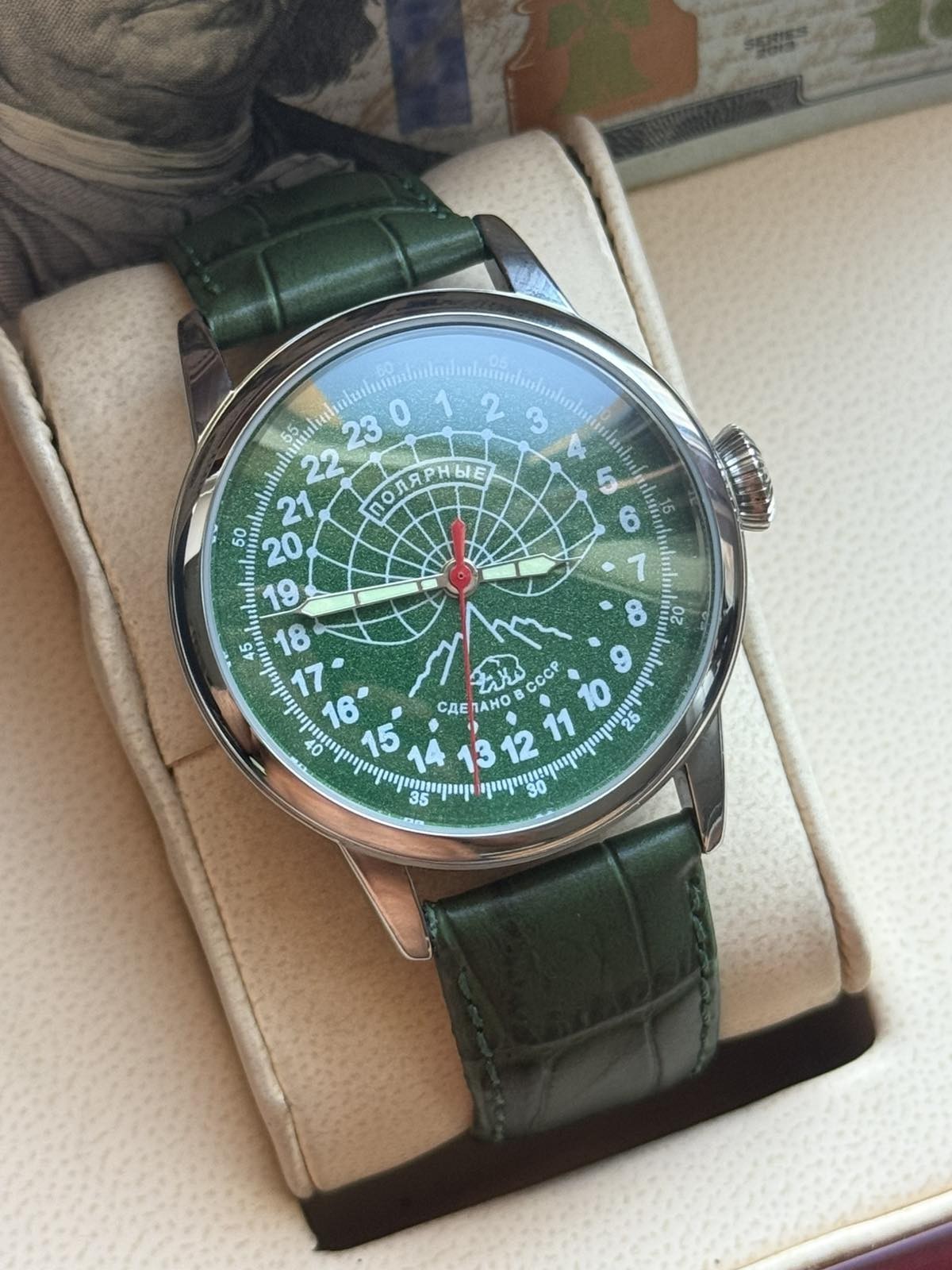 Watch 24h Mechanical Raketa Wrist Men Soviet USSR Polar Day Russian Rare Green