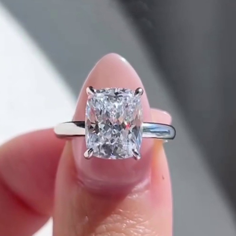 3.85 TCW Elongated Cushion Cut Moissanite Engagement Ring 14K White Gold Plated