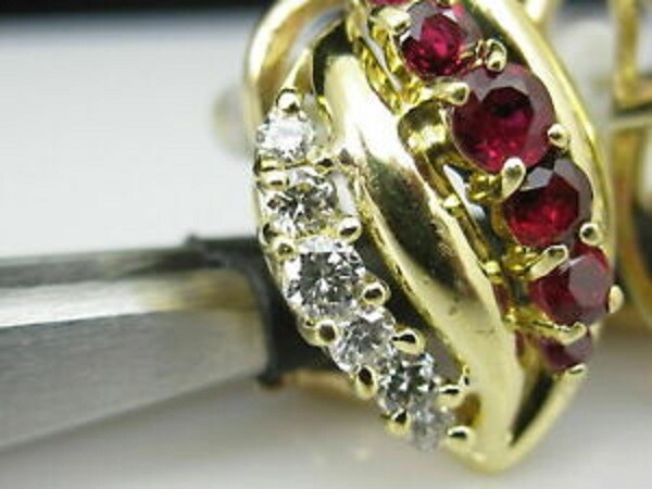 10K Yellow Gold 2Ct Lab-Created Red Ruby Diamond Omega Back Stud Earring