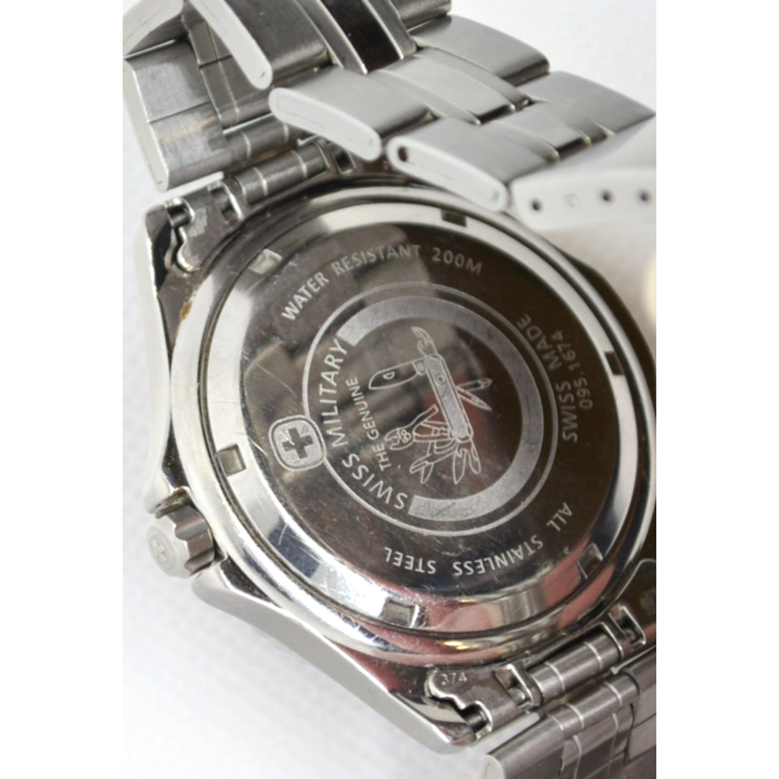Swiss Military Mens Watch 095-1674 Red Dial Stainless Steel Quartz Fresh Battery