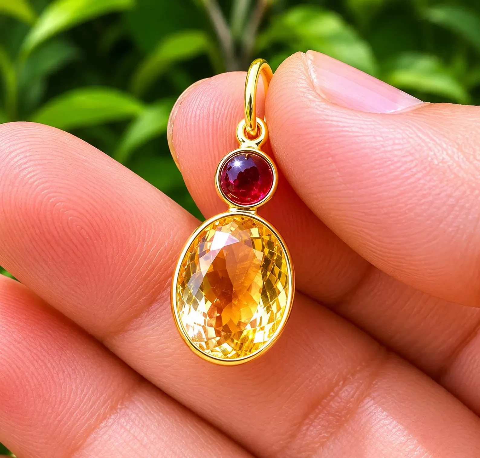 Natural Citrine And Amethyst Gem Charm ,18k Yellow Gold Handmade Pendant