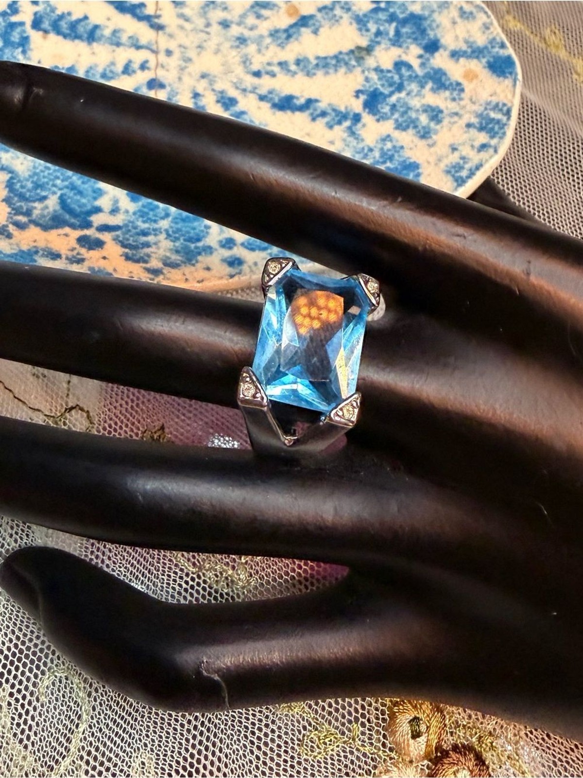 Bright Blue Crystal Cocktail Ring in Silver-Tone Setting