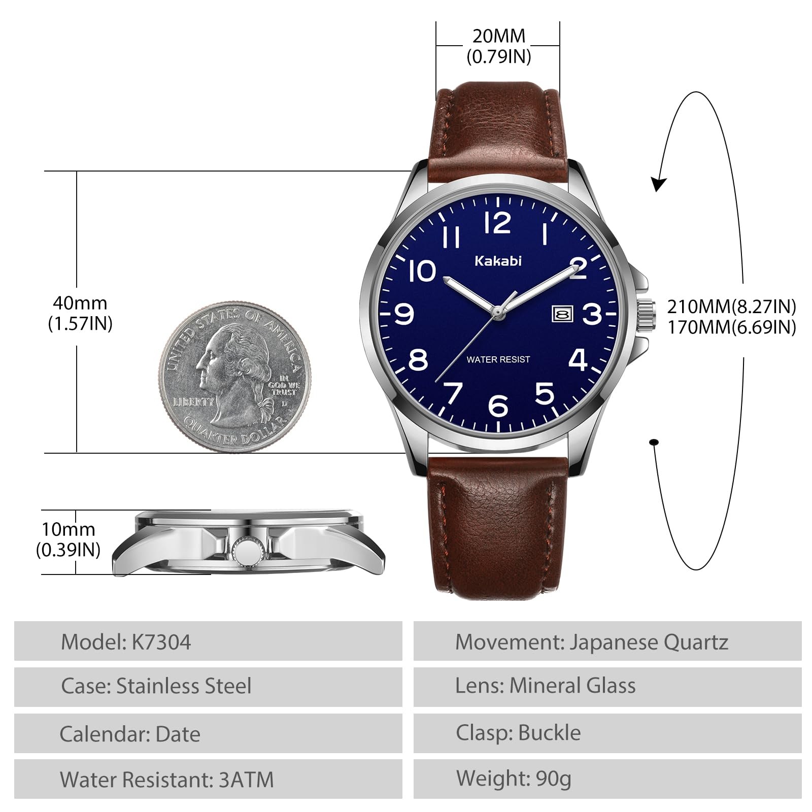 Kakabi Watch for Men, Fashion Minimalist Wrist 07-BrownBlue-P