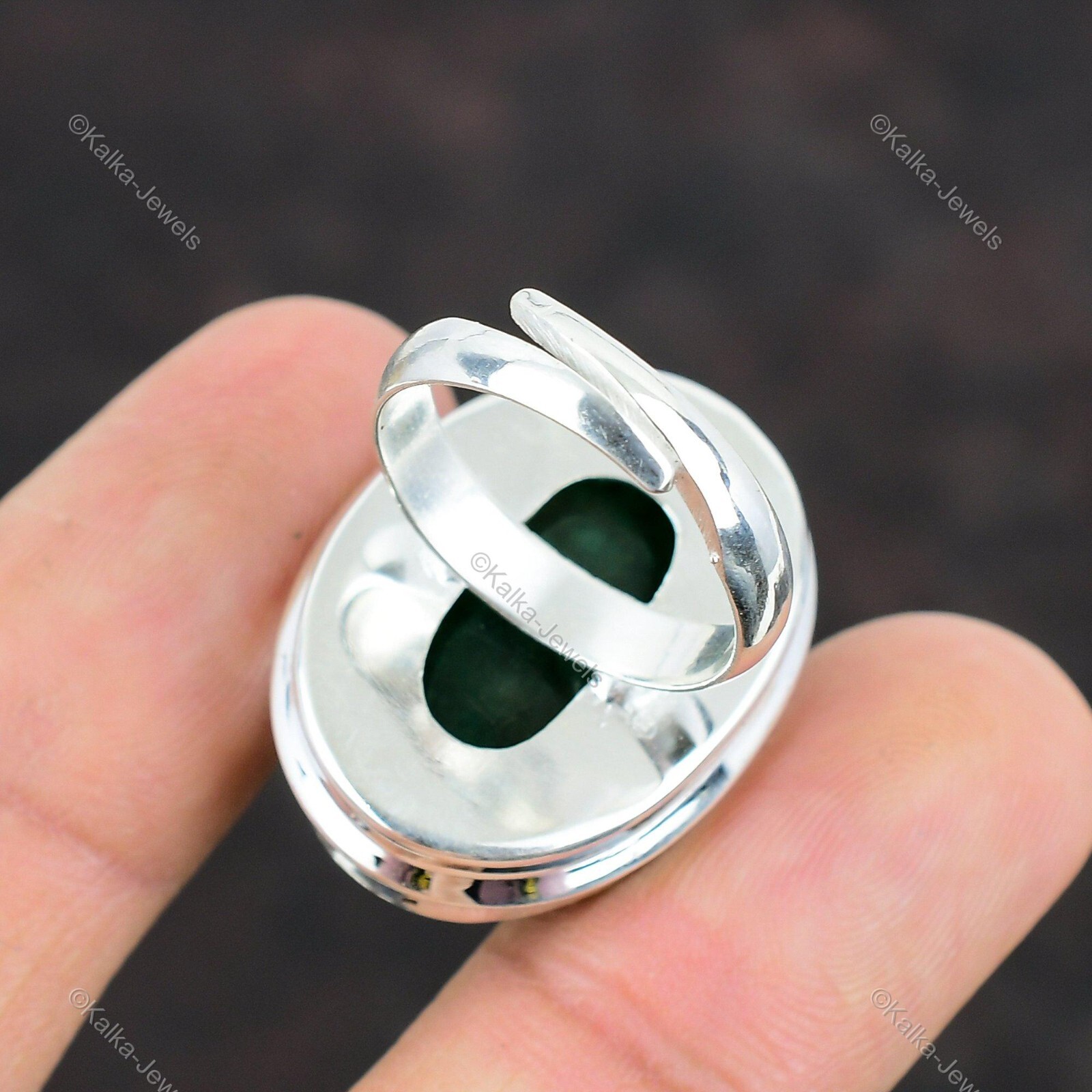 Natural Zambian Emrald Gemstone 925 Silver Solitaire Adjustable Ring For Women