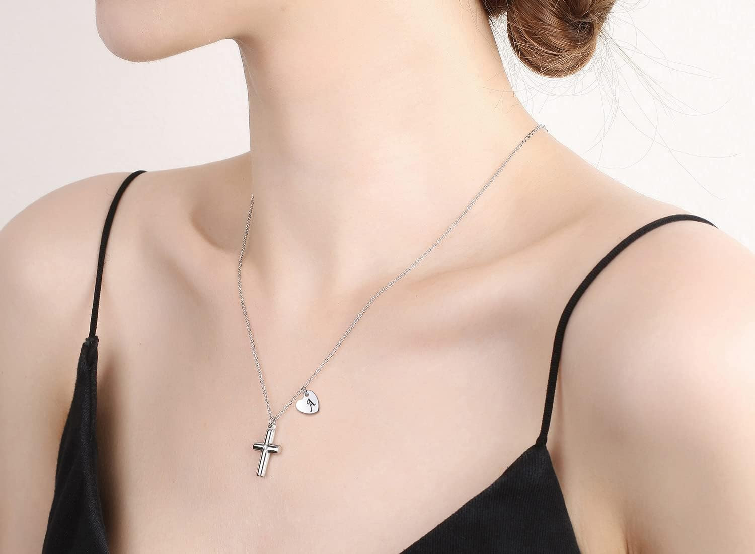 Small Dainty Cross Necklace for Women Heart Initial Letter Charm Necklace Stainl