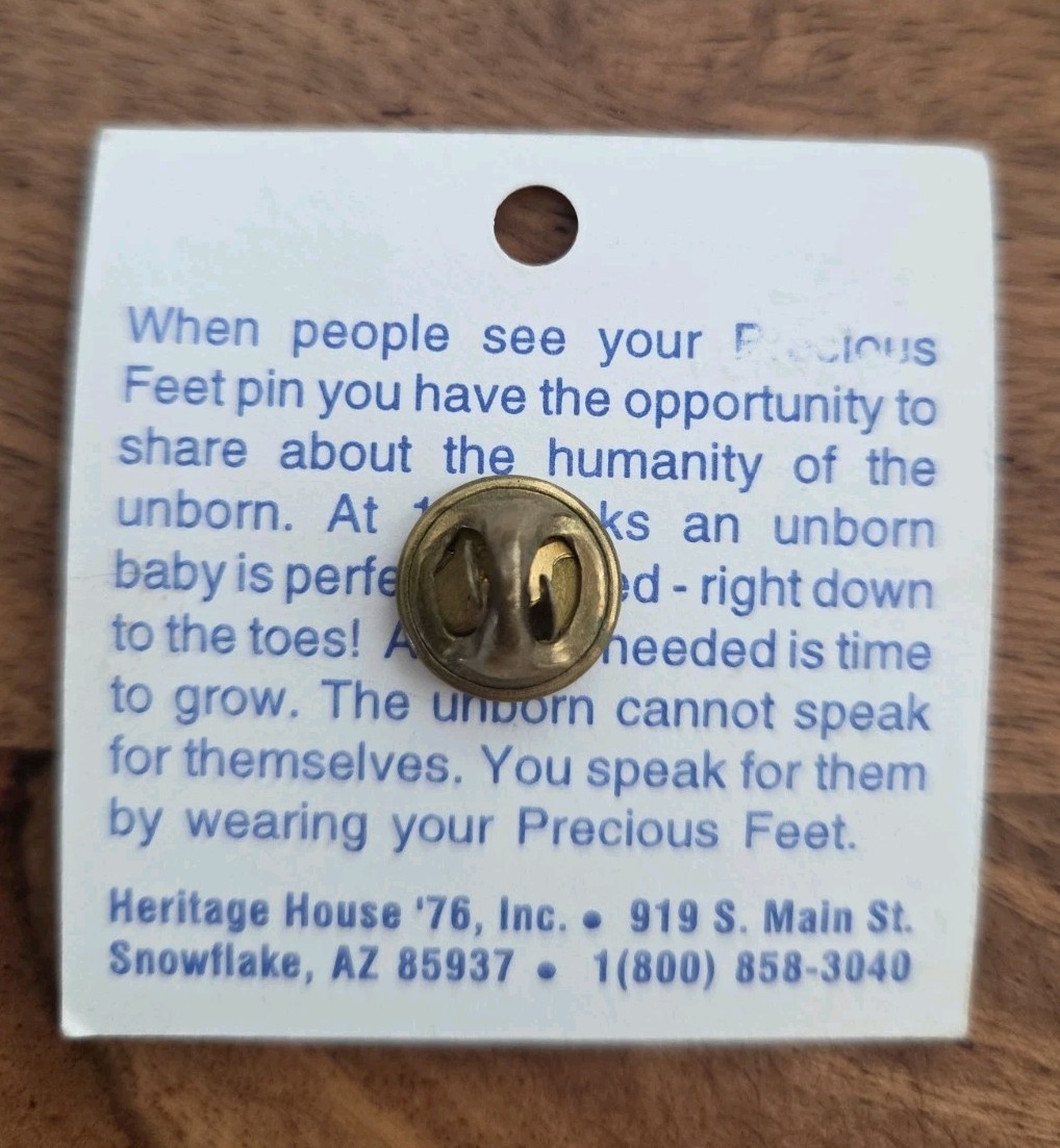 Precious Feet Pro Life 10 Week Unborn Baby Feet Lapel Pin Tie Tack
