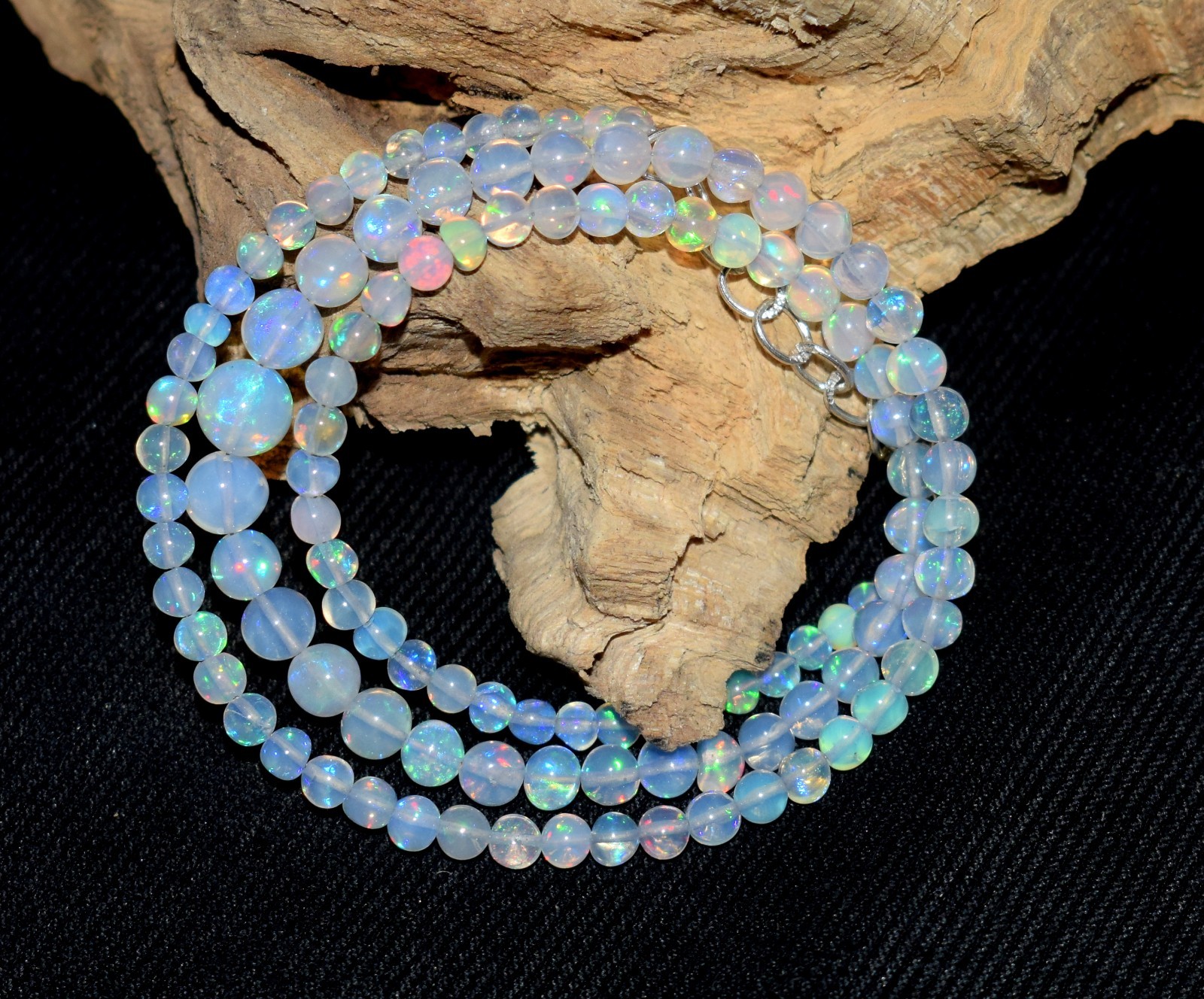 16″Natural Ethiopian Opal Wello Fire Opal Gemstone Beads Necklace Jewelry
