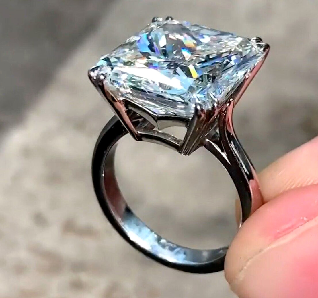 12 Ct Certified Treated Off White Diamond Solitaire Engagement Ring,925 Silver
