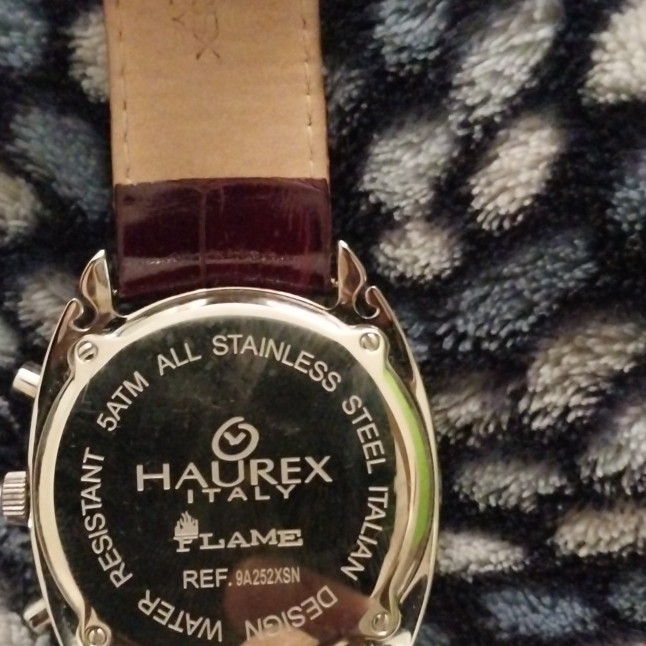 Haurex Flame Quartz Watch Date 24-Hour Brown Leather Strap 50m Box