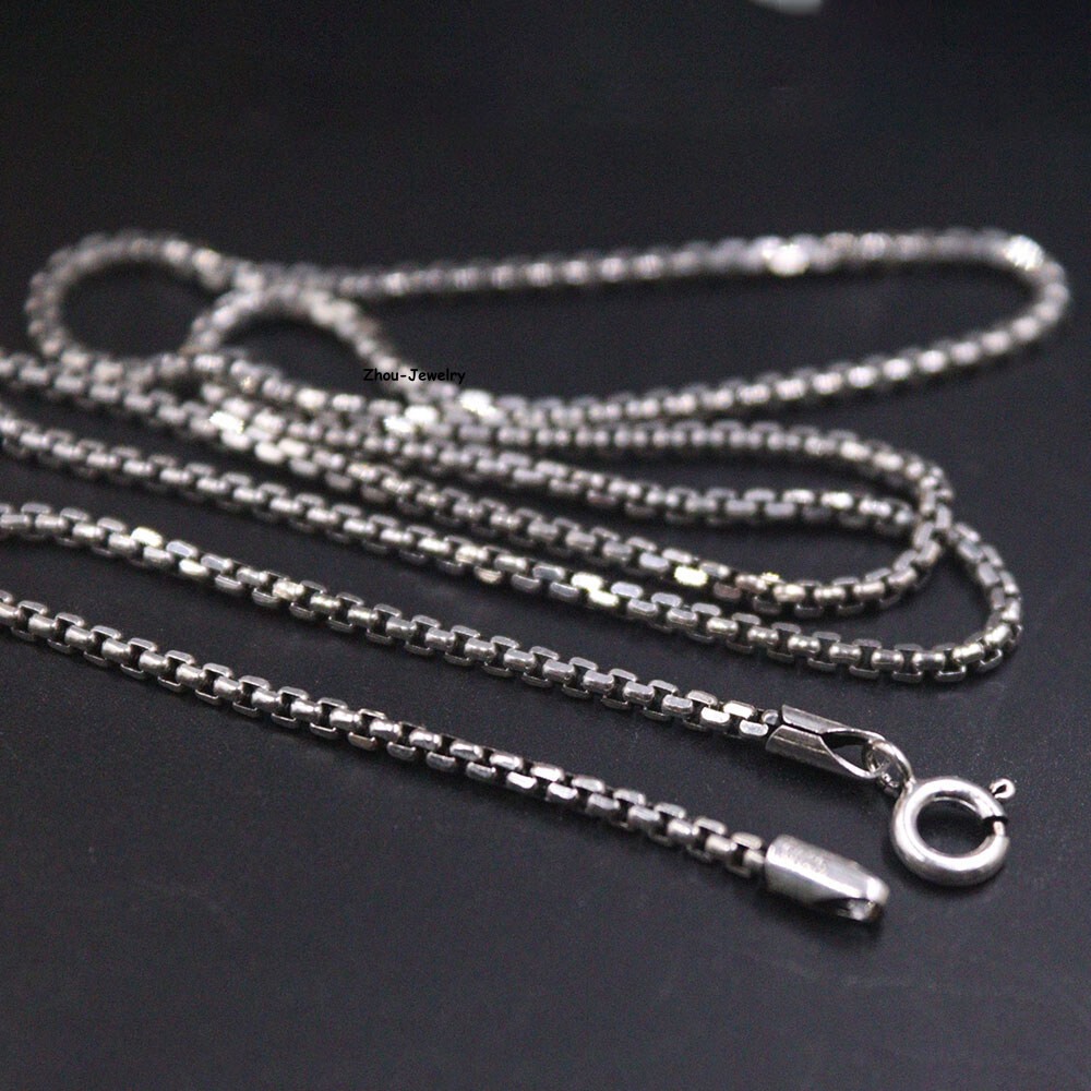 Real Pure S925 Sterling Silver Chain 2mm Solid Box Link Necklace 11-12g 25.6inch