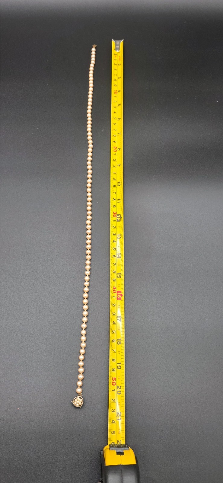 Vintage Knotted Ivory Cream Faux Pearl Necklace Decorative Flower Box Clasp 21″