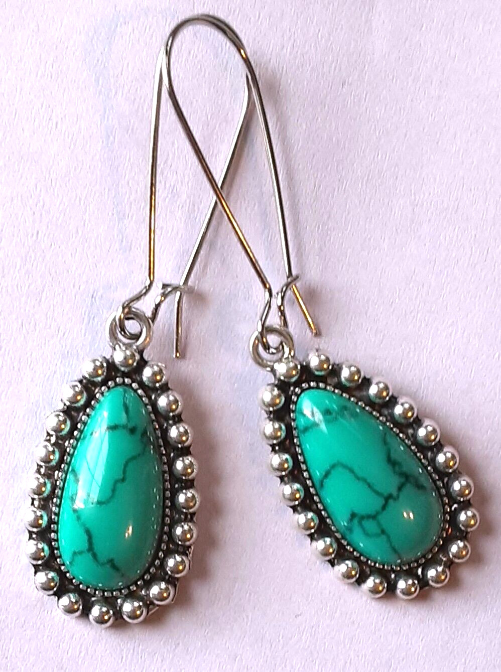 Simulated BLUE TURQUOISE TEARDROP earring SP KIDNEY WIRE K2TA