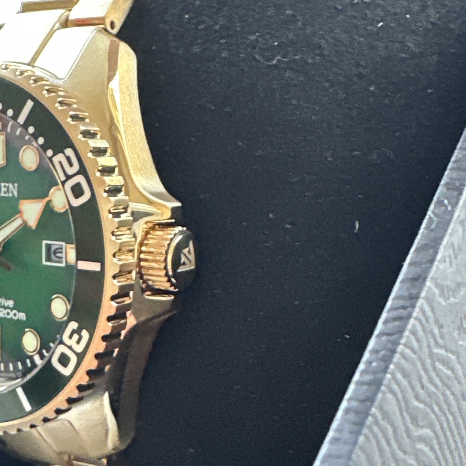 Citizen ProMaster Dive Timepiece Green Dial Gold Stainless Mens Watch BN0262-59W