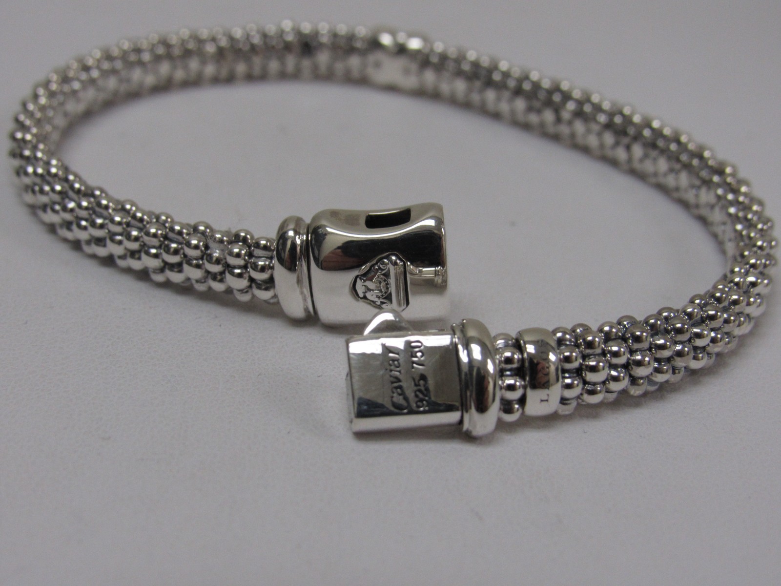 Designer LAGOS Sterling Silver 18K Diamond Pave’ Embrace Caviar Beaded Bracelet